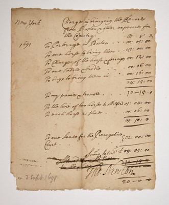 Lot 20 - The 1691 signature of the Salem Witch Trials first Prosecutor