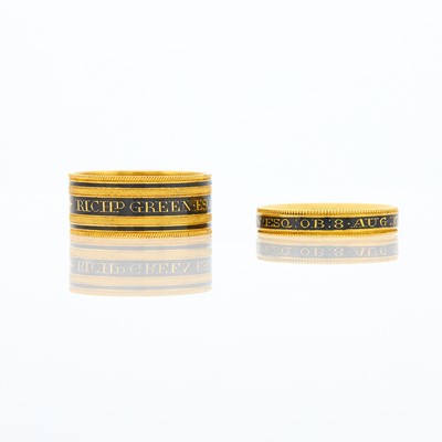 Lot 2144 - Pair of Georgian Gold and Black Enamel Mourning Band Rings