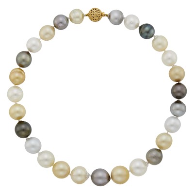 Lot 35 - South Sea, Tahitian Gray and Golden Cultured Pearl Necklace with Gold Ball Clasp