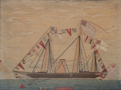 Lot 1047 - Sailor's Woolwork Portrait of a Sail/Steam Vessel