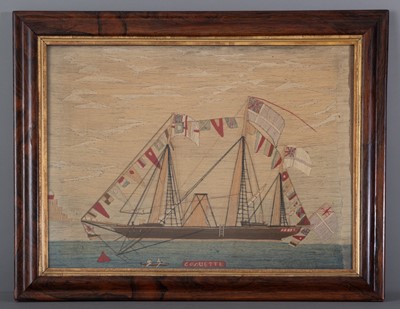 Lot 1047 - Sailor's Woolwork Portrait of a Sail/Steam Vessel