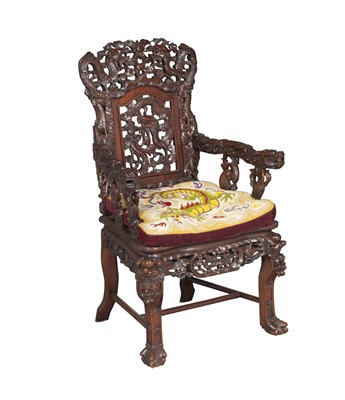 Lot 168 - An Asian Carved Wood Armchair