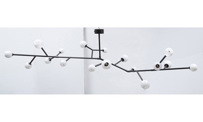Lot 613 - Damien Langlois-Meurinee for Pouenat Brass, Steel and Glass "Last Night Branche" Light Fixture