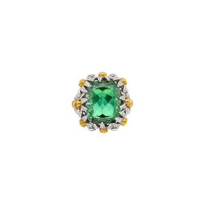 Lot 151 - Tiffany & Co., Schlumberger Gold, Platinum, Tourmaline, Diamond and Colored Diamond 'Daisy' Ring