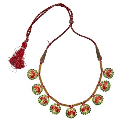 Lot 1111 - Indian Gold, Diamond, Foil-Backed Gem-Set and Enamel Pendant-Necklace