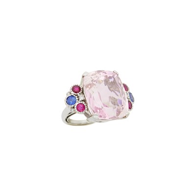 Lot 1126 - Tiffany & Co. Platinum, Kunzite, Ruby, Sapphire and Diamond Ring