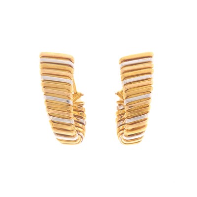 Lot 2029 - Pair of Tricolor Gold Half-Hoop Earrings