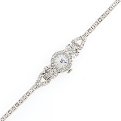 Lot 1074 - Lady's Platinum and Diamond Wristwatch