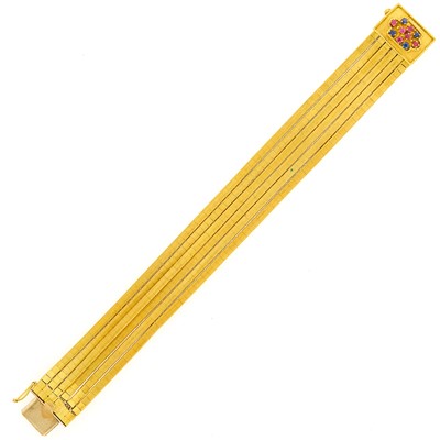 Lot 1113 - Six Strand Gold and Gem-Set Bracelet