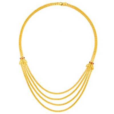 Lot 1179 - Gold and Ruby Swag Necklace