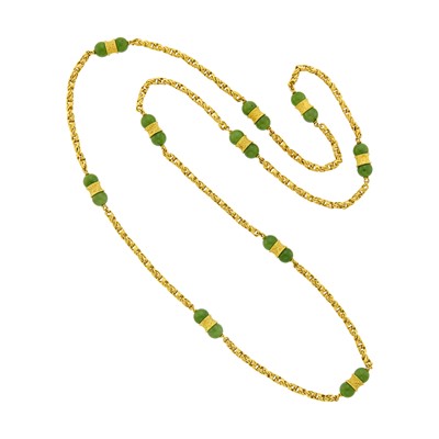 Lot 95 - Gubelin Long Gold and Nephrite Bead Chain Necklace