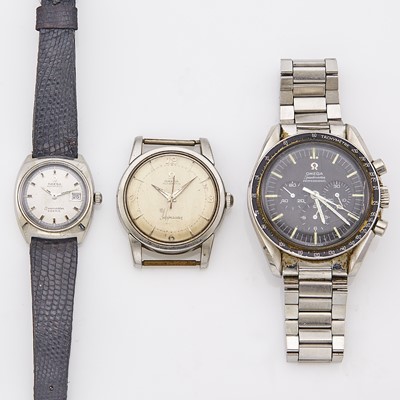 Lot 1107 - Omega Stainless Steel 'Speedmaster Professional' and 'Seamaster Cosmic' Wristwatches and 'Seamaster' Watch Head