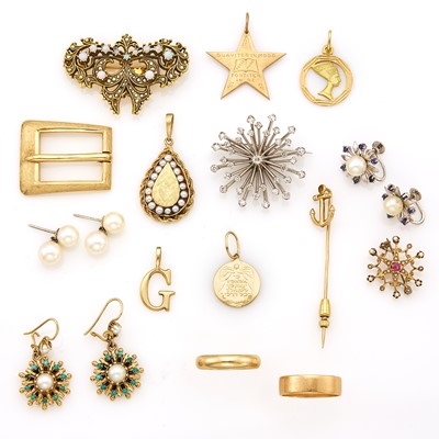 Lot 1152 - Group of Gold and Gem-Set Jewelry