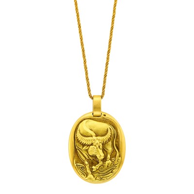 Lot 3 - Cartier Paris Gold 'Taurus' Pendant with Gold Chain Necklace