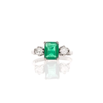 Lot 2074 - White Gold, Emerald and Diamond Ring
