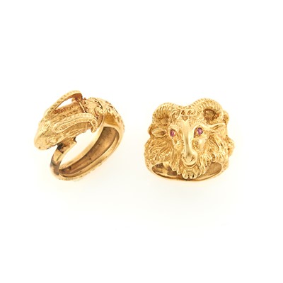 Lot 1182 - Two Gold and Ruby Ram's Head Ring