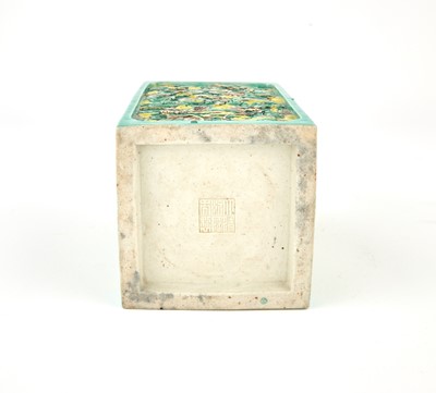 Lot 93 - A Chinese Molded Porcelain Square-Form Brush Pot
