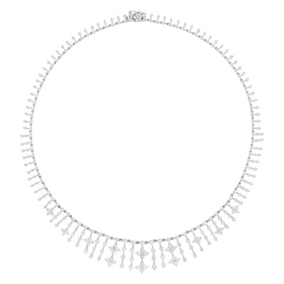 Lot 1134 - Platinum and Diamond Fringe Necklace