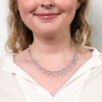 Lot 1134 - Platinum and Diamond Fringe Necklace