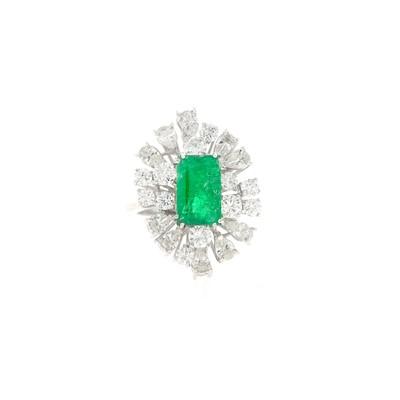 Lot 2084 - White Gold, Emerald and Diamond Ring