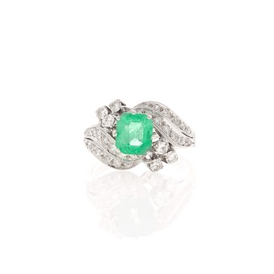 Lot 2078 - White Gold, Emerald and Diamond Ring