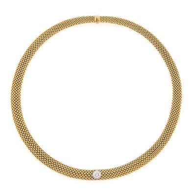 Lot 1177 - Tiffany & Co. Gold, Platinum and Diamond Mesh Necklace