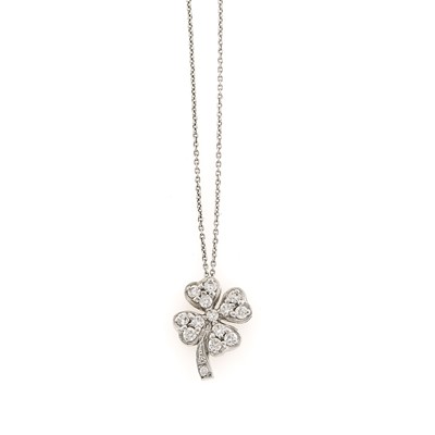 Lot 1192 - White Gold and Diamond Four Leaf Clover Pendant with Chain Necklace