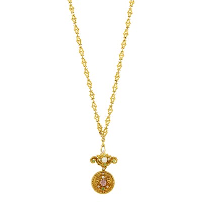 Lot 29 - Antique Gold, Gem-Set and Diamond Locket Pendant-Necklace