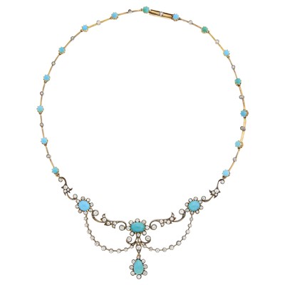 Lot 108 - Antique Silver, Gold, Turquoise and Diamond Swag Necklace