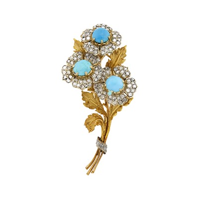 Lot 126 - Buccellati Two-Color Gold, Turquoise and Diamond Bouquet Clip-Brooch