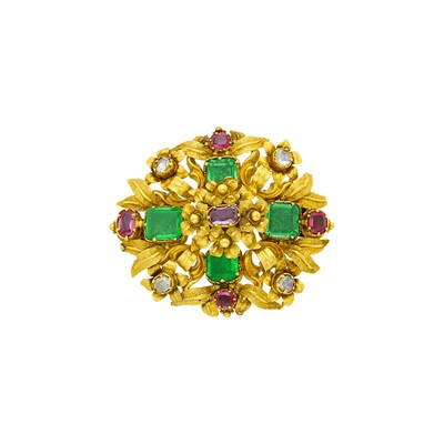 Lot 32 - Georgian Gold, Emerald, Ruby and Diamond Pin