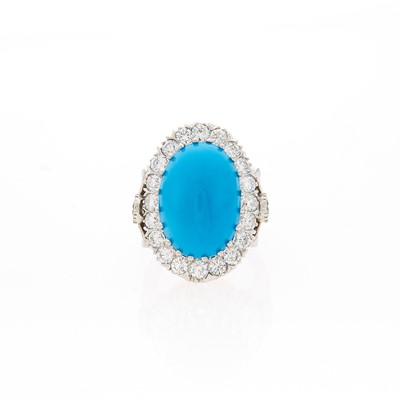Lot 1078 - Platinum, Treated Turquoise and Diamond Ring
