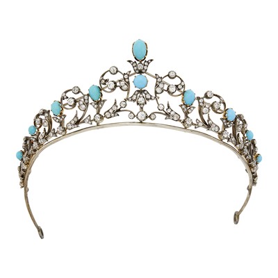Lot 109 - Antique Silver, Gold, Turquoise and Diamond Tiara/Necklace Combination