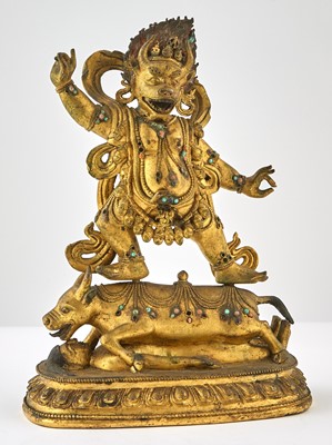 Lot 752 - A Tibetan Gilt Bronze Figure of Yama