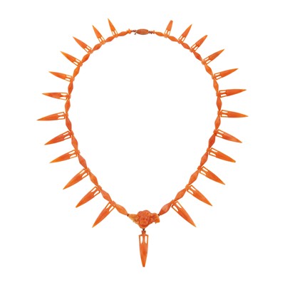 Lot 1071 - Antique Carved Coral Fringe Necklace