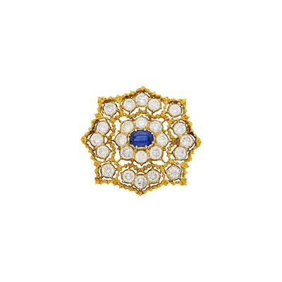 Lot 177 - Buccellati Two-Color Gold, Sapphire and Diamond Brooch