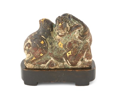 Lot 111 - A Chinese Gold Inlayed Bronze Figure of a Bactrian Camel