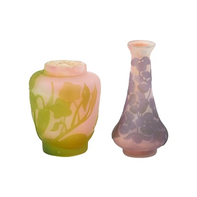 Lot 294 - Two Gallé Acid Etched-Cameo Glass Miniature Vases