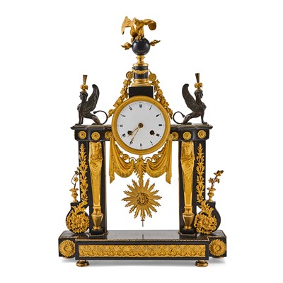 Lot 203 - Empire Gilt and Patinated-Bronze  Marble Clock