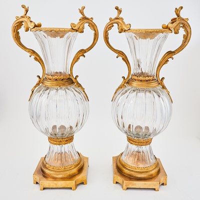 Lot 220 - Pair of French Gilt-Bronze Mounted Glass Vases