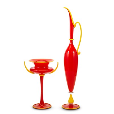 Lot 620 - Dante Marioni Blown Glass Red and Yellow Pair