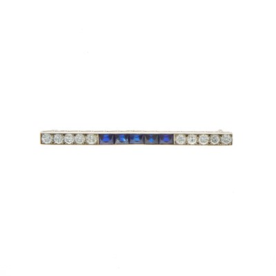 Lot 1091 - Platinum, Sapphire and Diamond Bar Brooch