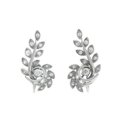 Lot 1068 - Pair of White Gold and Diamond Earclips