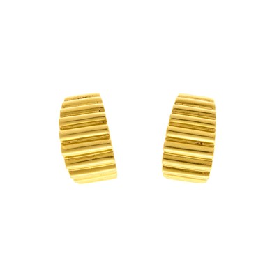 Lot 1009 - Tiffany & Co. Gold Ribbed Half-Hoop Earrings