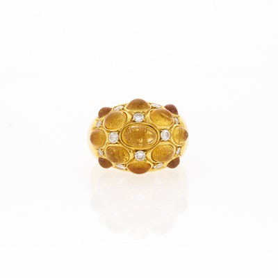 Lot 1028 - Tiffany & Co. Gold, Cabochon Citrine and Diamond Bombé Ring