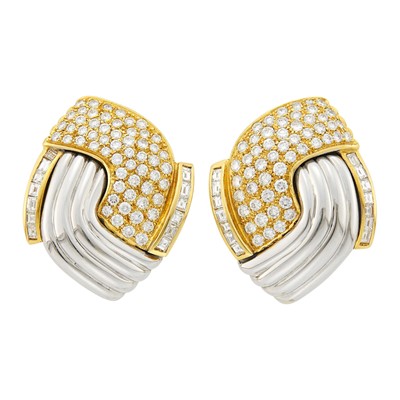 Lot 36 - Pair of Two-Color Gold and Diamond Earrings