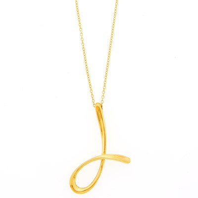 Lot 2002 - Tiffany & Co., Elsa Peretti Gold 'J' Pendant with Chain Necklace