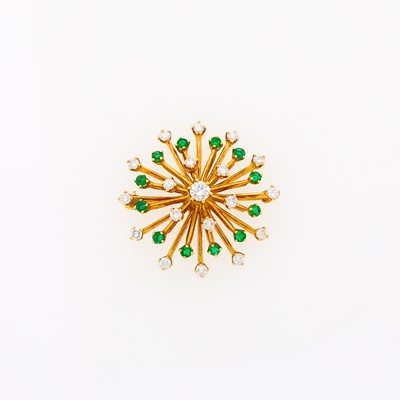 Lot 2042 - Tiffany & Co. Gold, Diamond and Emerald Sunburst Brooch