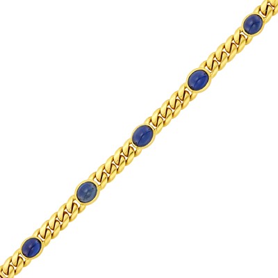 Lot 1150 - Gold and Cabochon Sapphire Curb Link Bracelet