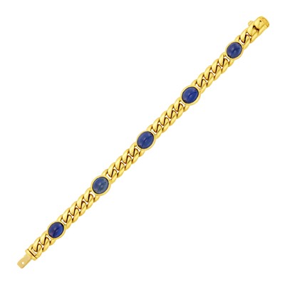 Lot 1150 - Gold and Cabochon Sapphire Curb Link Bracelet